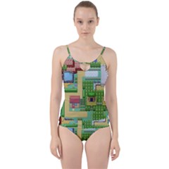 Pixel Map Game Cut Out Top Tankini Set by Cemarart