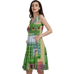 Pixel Map Game Sleeveless V-neck Skater Dress With Pockets by Cemarart