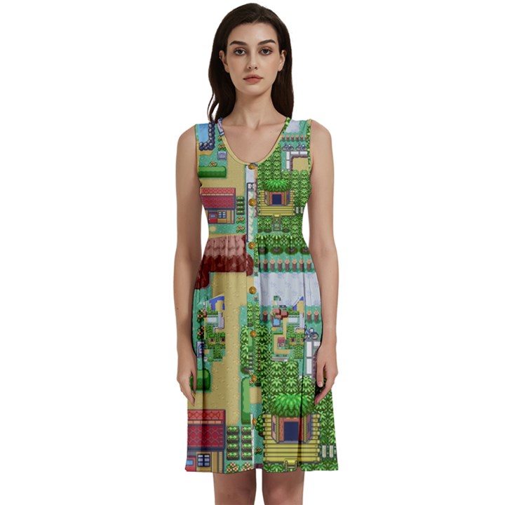 Pixel Map Game Sleeveless Dress With Pocket