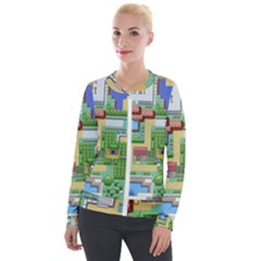 Pixel Map Game Velvet Zip Up Jacket by Cemarart