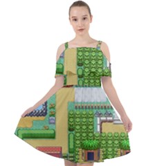 Pixel Map Game Cut Out Shoulders Chiffon Dress by Cemarart