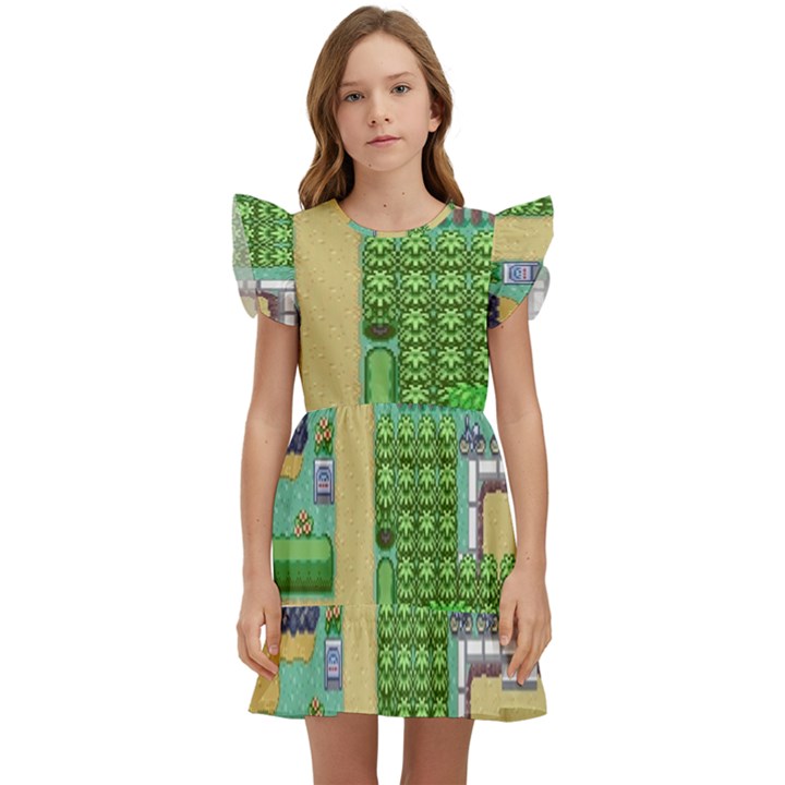 Pixel Map Game Kids  Winged Sleeve Dress