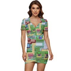 Pixel Map Game Low Cut Cap Sleeve Mini Dress by Cemarart