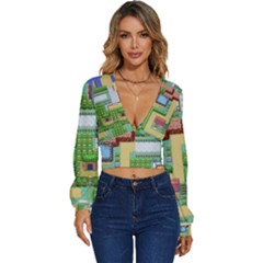 Pixel Map Game Long Sleeve Deep-v Velour Top by Cemarart