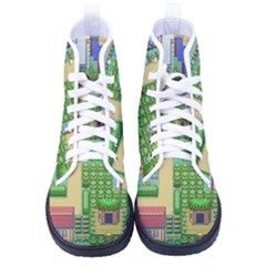 Pixel Map Game Women s High-top Canvas Sneakers by Cemarart