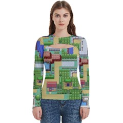 Pixel Map Game Women s Cut Out Long Sleeve T-shirt by Cemarart