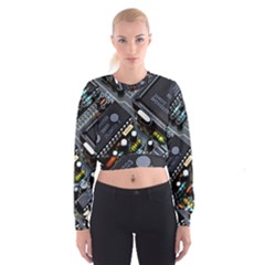 Motherboard Board Circuit Electronic Technology Cropped Sweatshirt by Cemarart