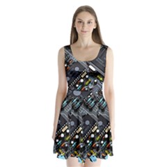 Motherboard Board Circuit Electronic Technology Split Back Mini Dress  by Cemarart