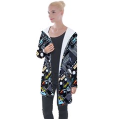 Motherboard Board Circuit Electronic Technology Longline Hooded Cardigan by Cemarart