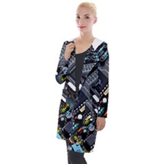 Motherboard Board Circuit Electronic Technology Hooded Pocket Cardigan by Cemarart