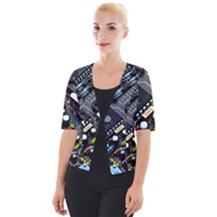 Motherboard Board Circuit Electronic Technology Cropped Button Cardigan by Cemarart