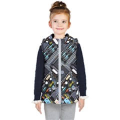 Motherboard Board Circuit Electronic Technology Kids  Hooded Puffer Vest by Cemarart