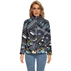 Motherboard Board Circuit Electronic Technology Women s Puffer Bubble Jacket Coat by Cemarart