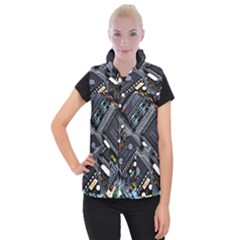 Motherboard Board Circuit Electronic Technology Women s Button Up Vest by Cemarart