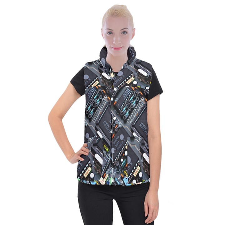 Motherboard Board Circuit Electronic Technology Women s Button Up Vest