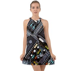 Motherboard Board Circuit Electronic Technology Halter Tie Back Chiffon Dress by Cemarart