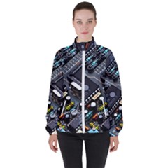 Motherboard Board Circuit Electronic Technology Women s High Neck Windbreaker by Cemarart