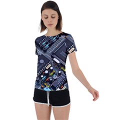 Motherboard Board Circuit Electronic Technology Back Circle Cutout Sports T-shirt by Cemarart