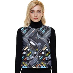 Motherboard Board Circuit Electronic Technology Women s Button Up Puffer Vest by Cemarart