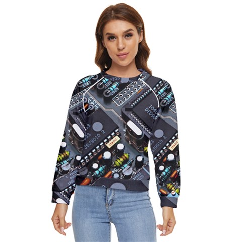 Motherboard Board Circuit Electronic Technology Women s Long Sleeve Raglan T-shirt by Cemarart