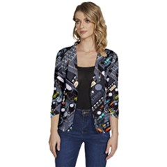 Motherboard Board Circuit Electronic Technology Women s One-button 3/4 Sleeve Short Jacket by Cemarart