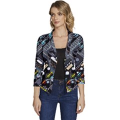 Motherboard Board Circuit Electronic Technology Women s Casual 3/4 Sleeve Spring Jacket by Cemarart