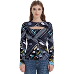 Motherboard Board Circuit Electronic Technology Women s Cut Out Long Sleeve T-shirt by Cemarart