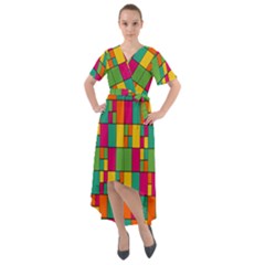 Abstract-background Front Wrap High Low Dress