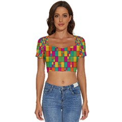 Abstract-background Short Sleeve Square Neckline Crop Top  by nateshop