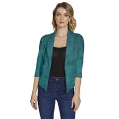 Background Green Women s Draped Front 3/4 Sleeve Shawl Collar Jacket by nateshop