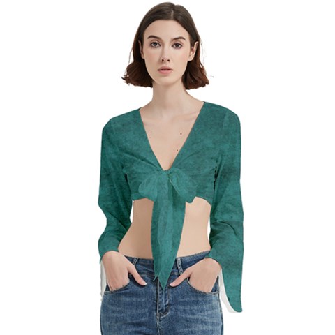 Background Green Trumpet Sleeve Cropped Top by nateshop