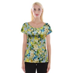 Background-flowers Cap Sleeve Top by nateshop