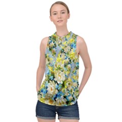 Background-flowers High Neck Satin Top by nateshop