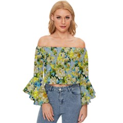 Background-flowers Off Shoulder Flutter Bell Sleeve Top by nateshop