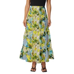 Background-flowers Tiered Ruffle Maxi Skirt by nateshop