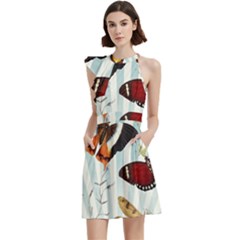 Butterfly-love Cocktail Party Halter Sleeveless Dress With Pockets