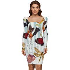 Butterfly-love Women Long Sleeve Ruched Stretch Jersey Dress by nateshop