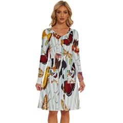 Butterfly-love Long Sleeve Dress With Pocket by nateshop