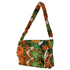 Mazipoodles Love Flowers - Green Orange Full Print Messenger Bag (m) by Mazipoodles