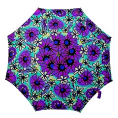 Mazipoodles Love Flowers - Blue Purple Black Hook Handle Umbrellas (large) by Mazipoodles