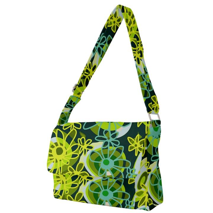 Mazipoodles Love Flowers - Green Lemon Duck Egg Blue Full Print Messenger Bag (L)