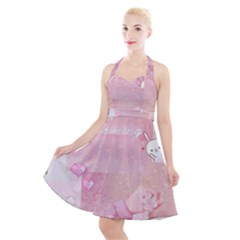 Pink Aesthetic, Clouds, Cute, Glitter, Hello Kitty, Pastel, Soft Halter Party Swing Dress  by nateshop