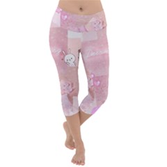 Pink Aesthetic, Clouds, Cute, Glitter, Hello Kitty, Pastel, Soft Lightweight Velour Capri Yoga Leggings by nateshop