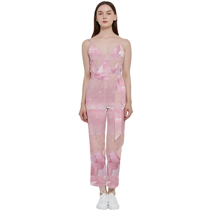 Pink Aesthetic, Clouds, Cute, Glitter, Hello Kitty, Pastel, Soft V-Neck Camisole Jumpsuit