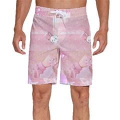 Pink Aesthetic, Clouds, Cute, Glitter, Hello Kitty, Pastel, Soft Men s Beach Shorts by nateshop