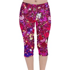 Pink Glitter, Cute, Girly, Glitter, Pink, Purple, Sparkle Velvet Capri Leggings  by nateshop