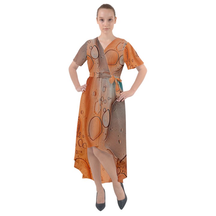 Water Screen Front Wrap High Low Dress