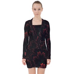 Amoled Red N Black V-neck Bodycon Long Sleeve Dress by nateshop