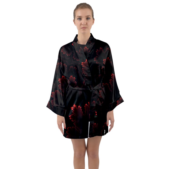 Amoled Red N Black Long Sleeve Satin Kimono