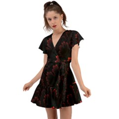 Amoled Red N Black Flutter Sleeve Wrap Dress